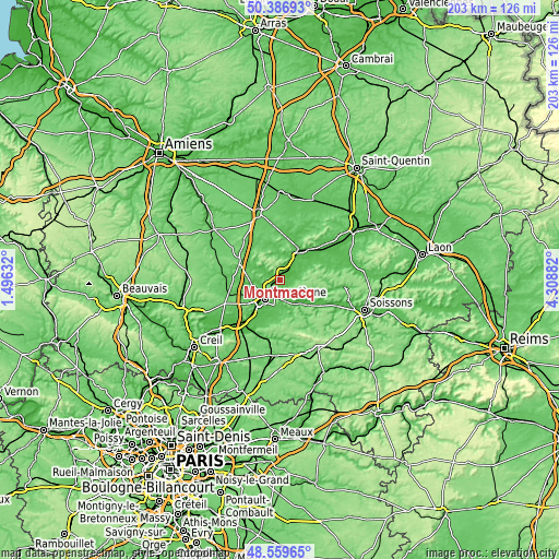 Topographic map of Montmacq