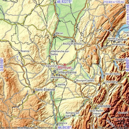 Topographic map of Montluel