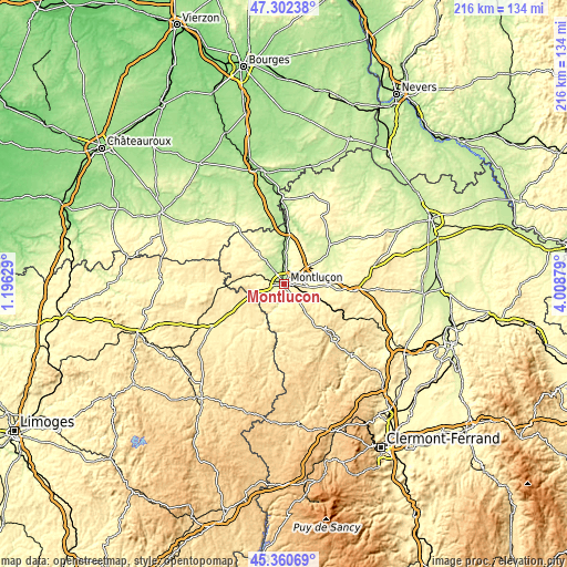 Topographic map of Montluçon