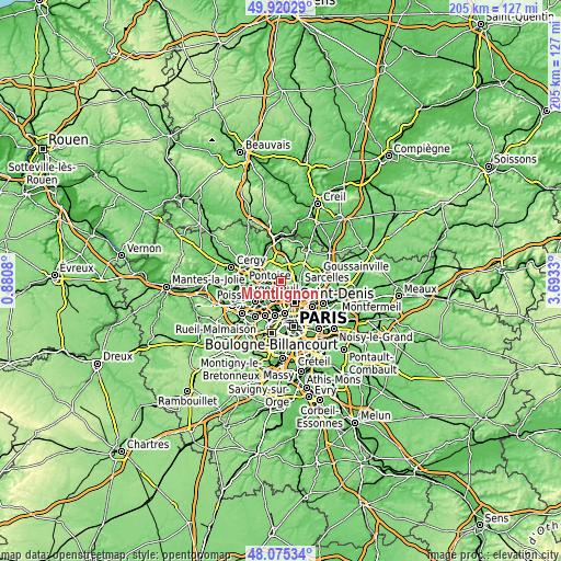 Topographic map of Montlignon