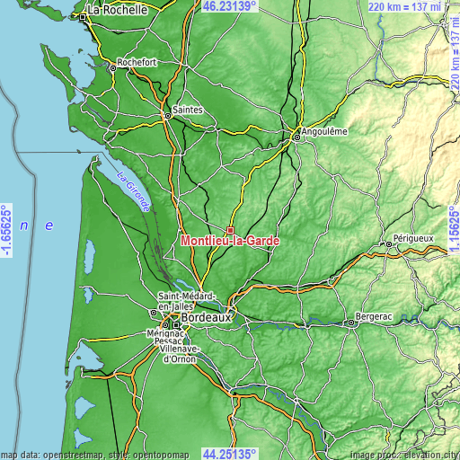 Topographic map of Montlieu-la-Garde