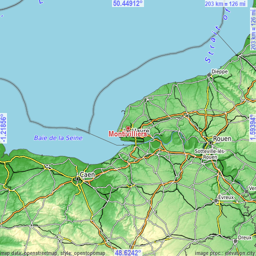 Topographic map of Montivilliers