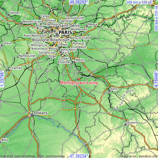 Topographic map of Montigny-sur-Loing