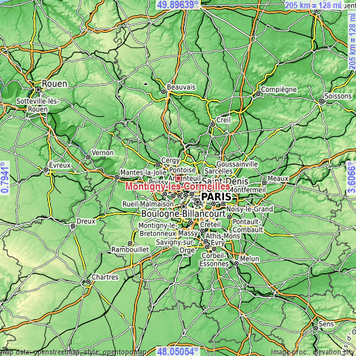 Topographic map of Montigny-lès-Cormeilles
