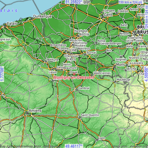 Topographic map of Montigny-en-Ostrevent
