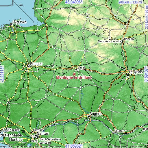 Topographic map of Montigné-le-Brillant