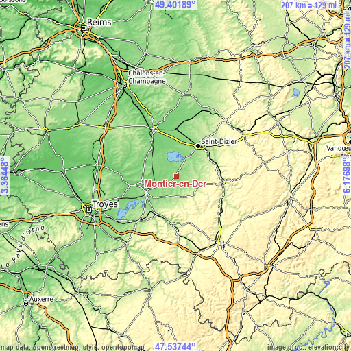 Topographic map of Montier-en-Der