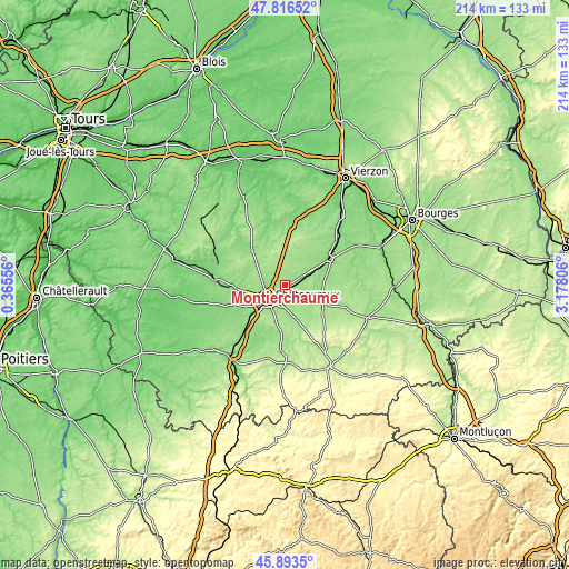 Topographic map of Montierchaume