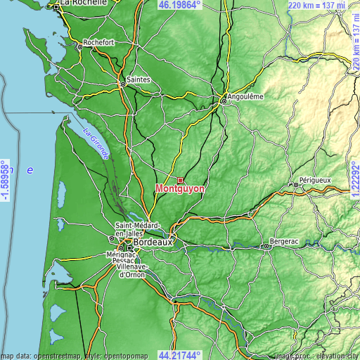 Topographic map of Montguyon