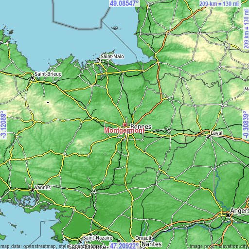 Topographic map of Montgermont