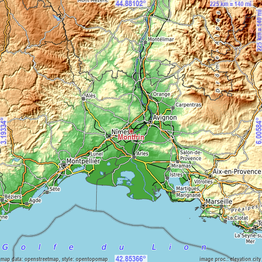 Topographic map of Montfrin