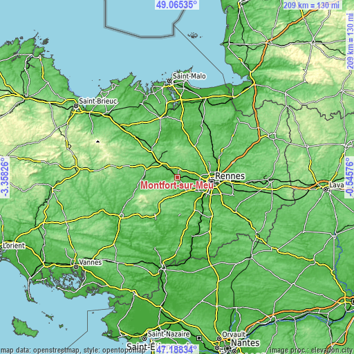 Topographic map of Montfort-sur-Meu