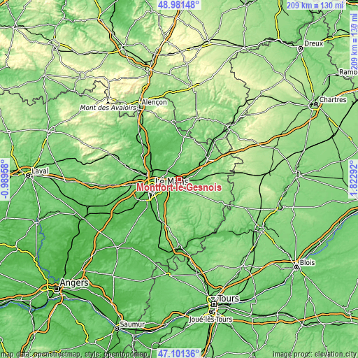 Topographic map of Montfort-le-Gesnois