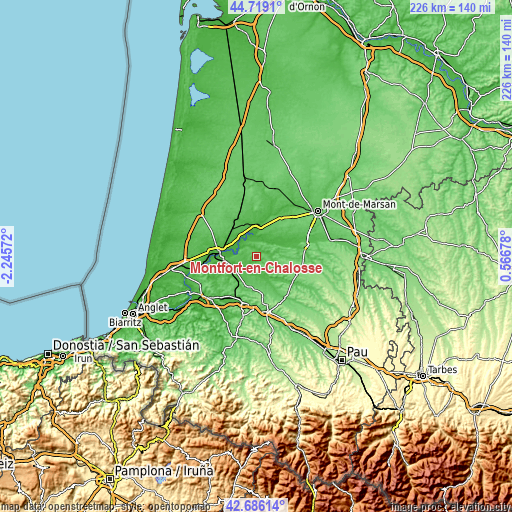 Topographic map of Montfort-en-Chalosse