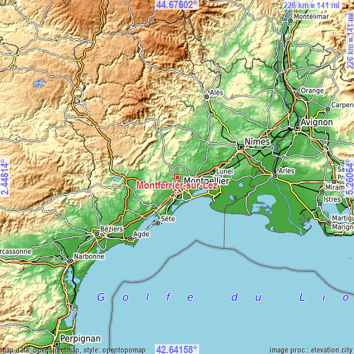 Topographic map of Montferrier-sur-Lez