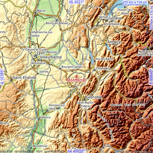 Topographic map of Montferrat