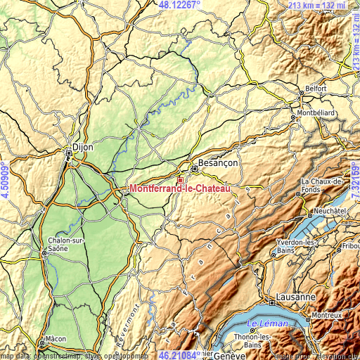 Topographic map of Montferrand-le-Château