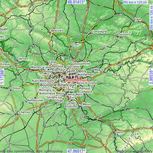 Topographic map of Montfermeil