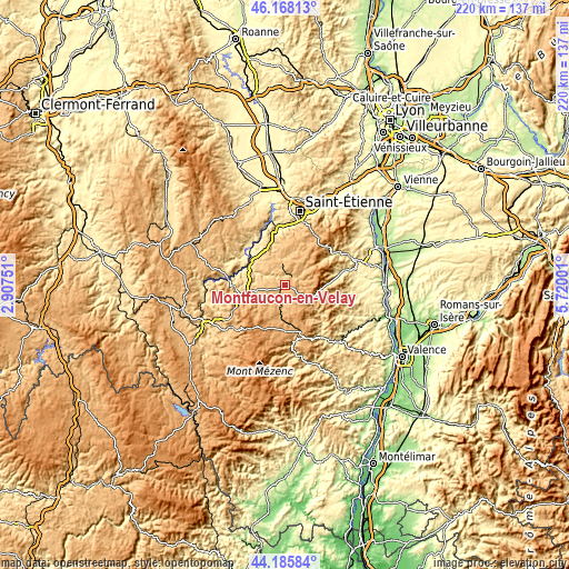 Topographic map of Montfaucon-en-Velay