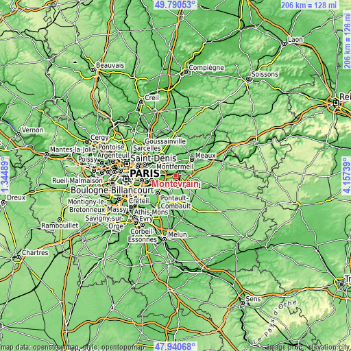 Topographic map of Montévrain