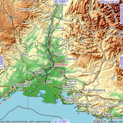 Topographic map of Monteux