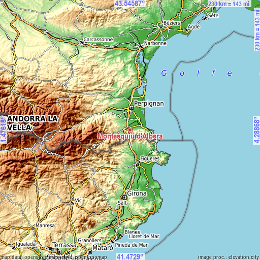 Topographic map of Montesquiu d'Albera