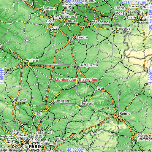 Topographic map of Montescourt-Lizerolles