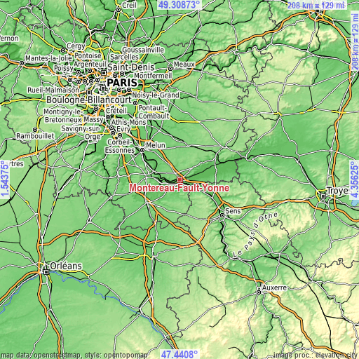 Topographic map of Montereau-Fault-Yonne