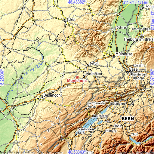 Topographic map of Montenois