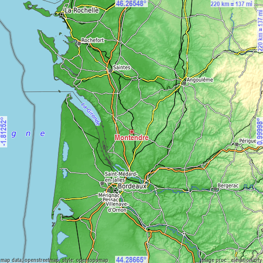 Topographic map of Montendre