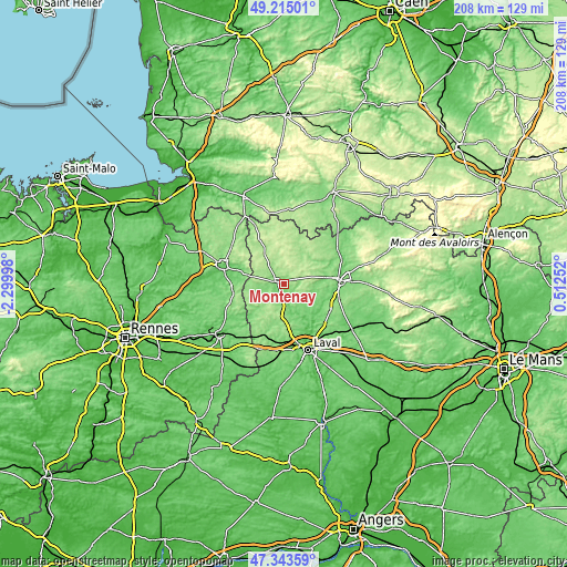 Topographic map of Montenay