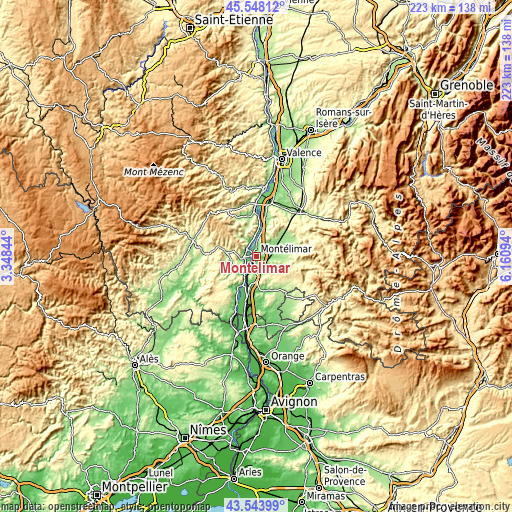 Topographic map of Montélimar