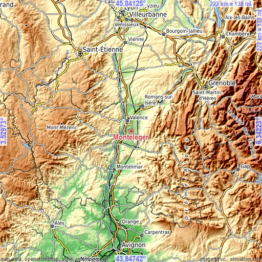 Topographic map of Montéléger