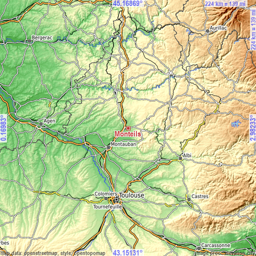 Topographic map of Monteils