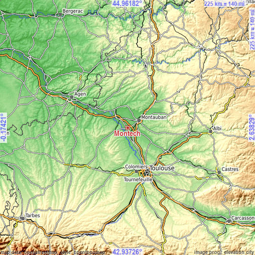 Topographic map of Montech