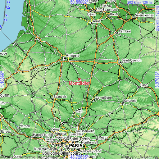 Topographic map of Montdidier