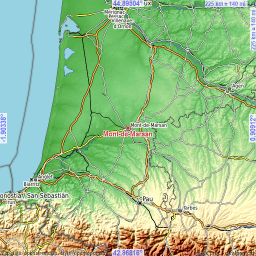 Topographic map of Mont-de-Marsan