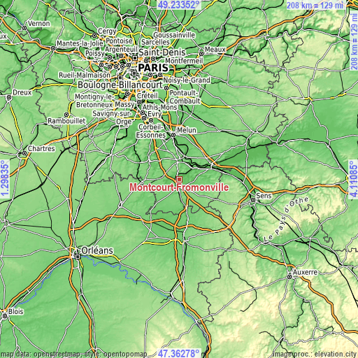 Topographic map of Montcourt-Fromonville