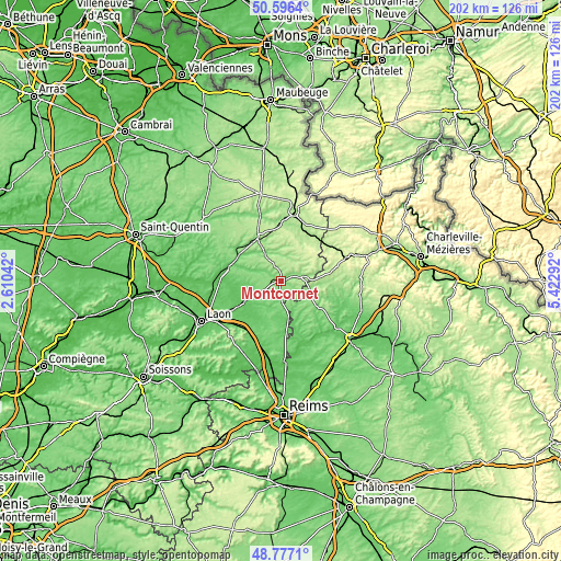 Topographic map of Montcornet