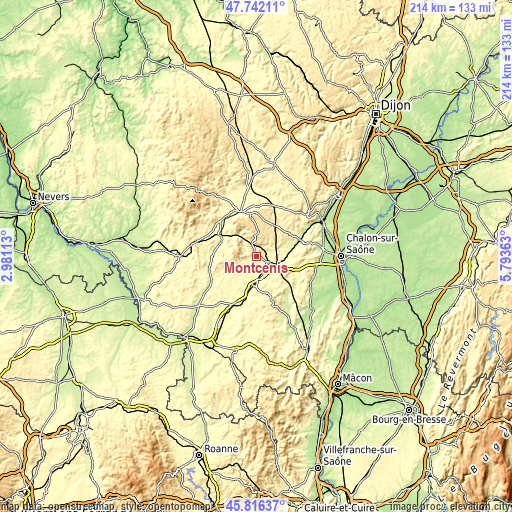 Topographic map of Montcenis