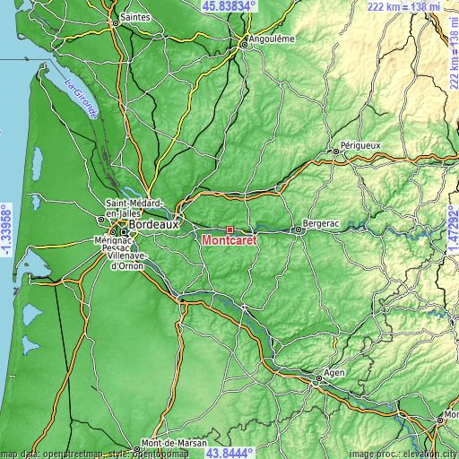 Topographic map of Montcaret