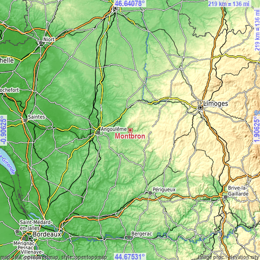 Topographic map of Montbron