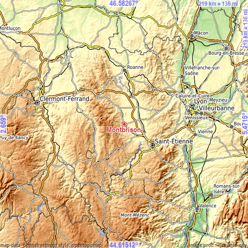 Topographic map of Montbrison