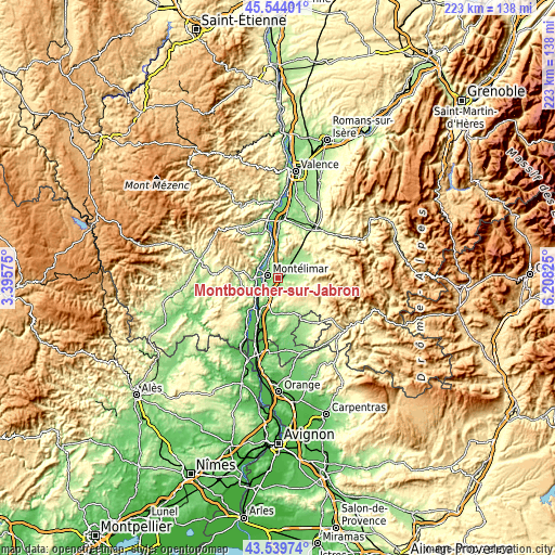 Topographic map of Montboucher-sur-Jabron