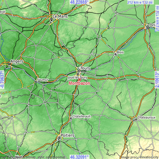 Topographic map of Montbazon