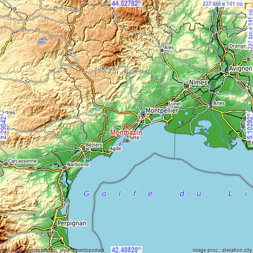 Topographic map of Montbazin