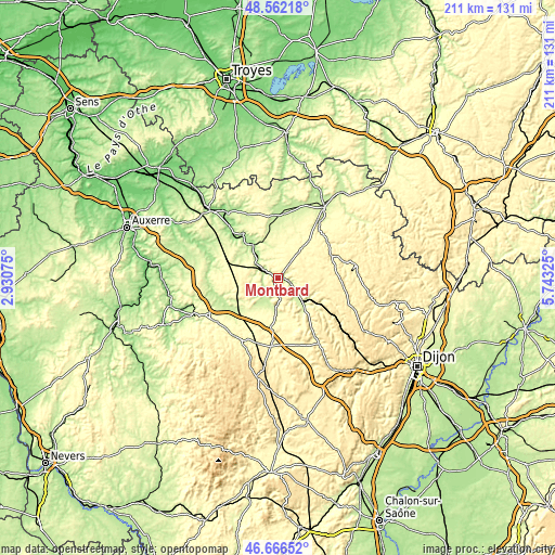 Topographic map of Montbard