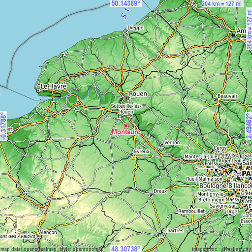 Topographic map of Montaure