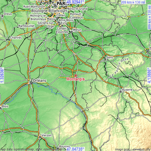 Topographic map of Montargis