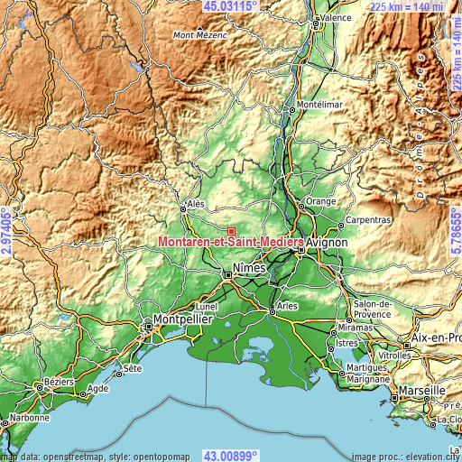 Topographic map of Montaren-et-Saint-Médiers